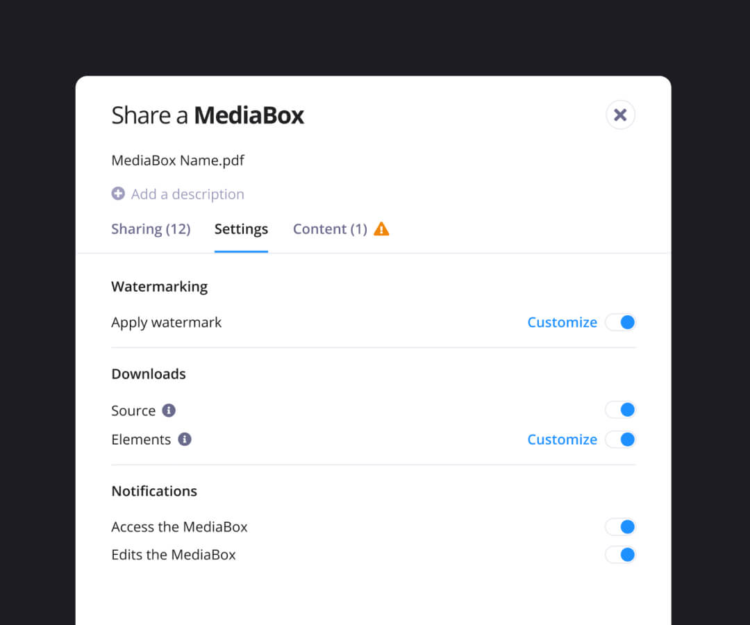 MediaBox secure file sharing screen